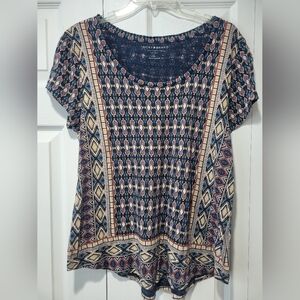 Lucky Brand Women's Navy and Cream Geometric Top,  Size L